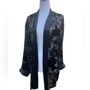 Aliki yamani creations kimono cardigan Sheer dark botanical silk blend XL